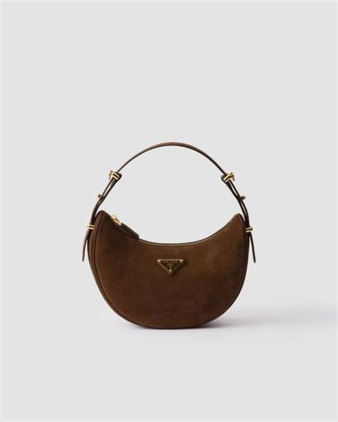 Cocoa Brown Prada Arqué Suede Shoulder Bag 